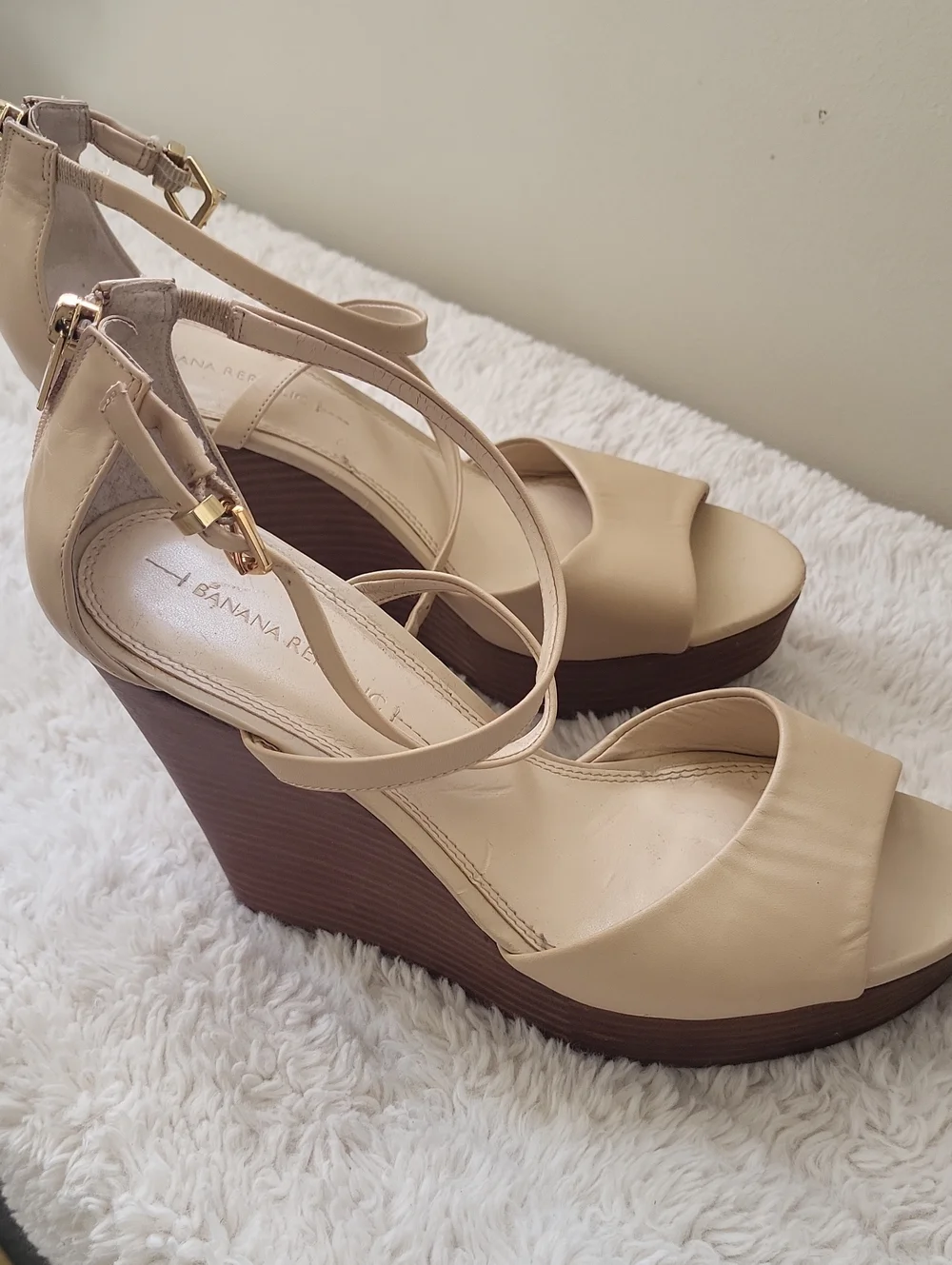 Banana Republic Cream Ankle-Strap Wedge Sandals